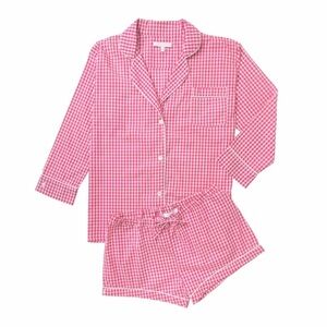 Marigot Maya Check Short Pajama Set Pink Plaid Pajama 100% Cotton XS